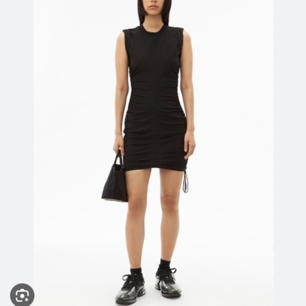 T by Alexander Wang Dress Side Tie Cotton Mini in Black